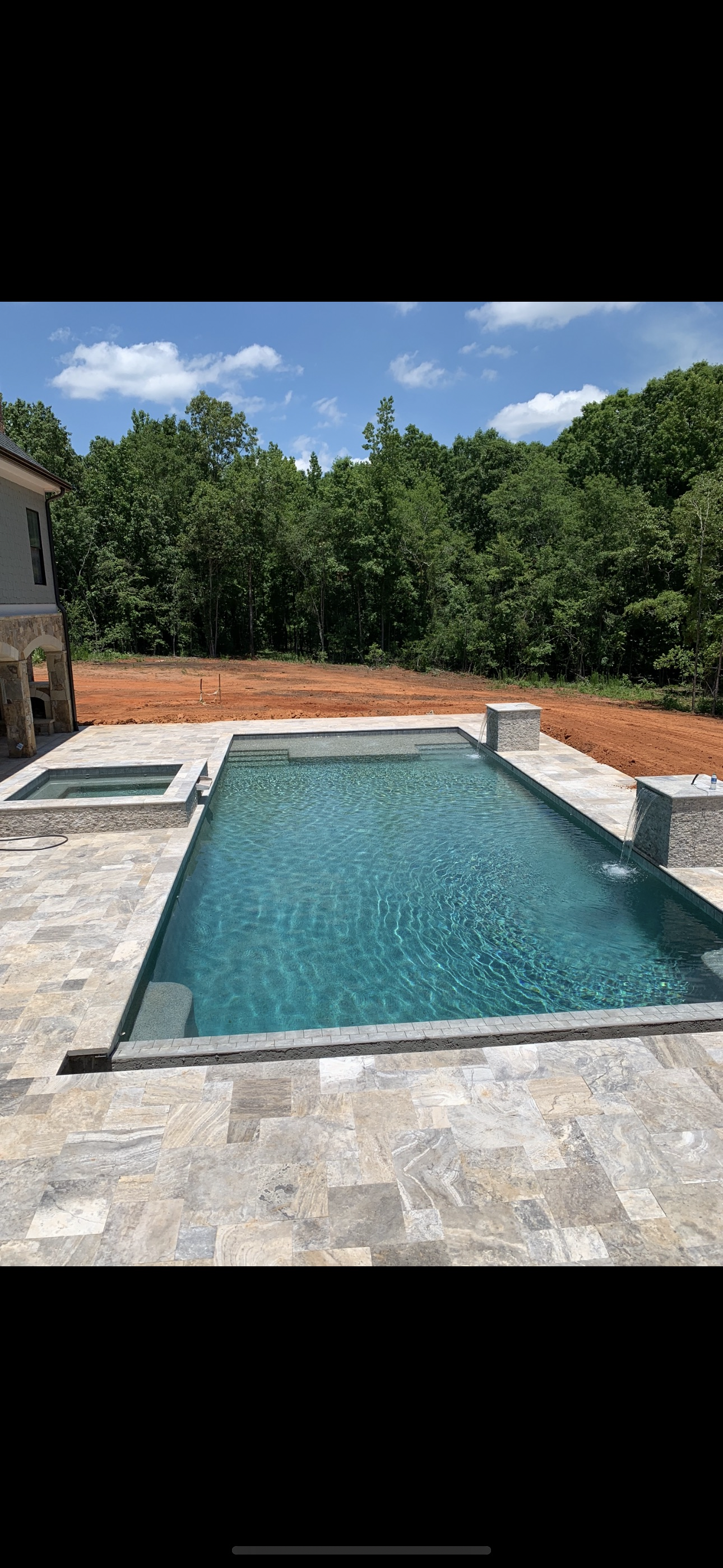 Rectangular Pool with Spa & Travertine
